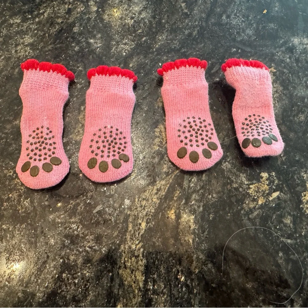 Pink Dog Halloween Booties with red hearts